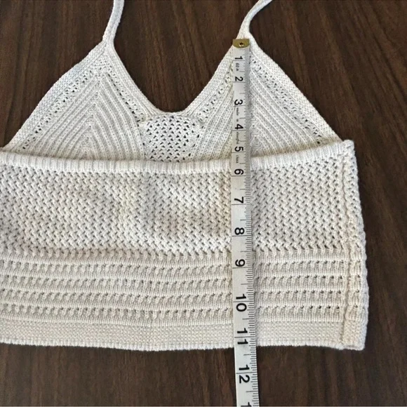 Aerie Crochet Halter Tank Top Babydoll S Crop Boho Festival Cotton Open Knit - Picture 7 of 8